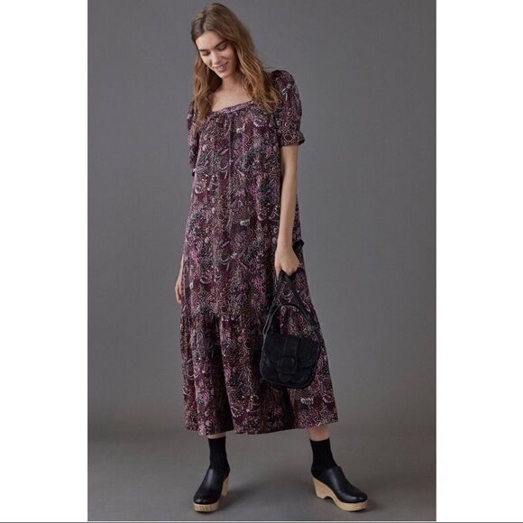 Anthropologie Dresses & Skirts - NEW Anthropologie Lisabetta Wine Square Neck Paisley Maxi Dress X-Small & Medium